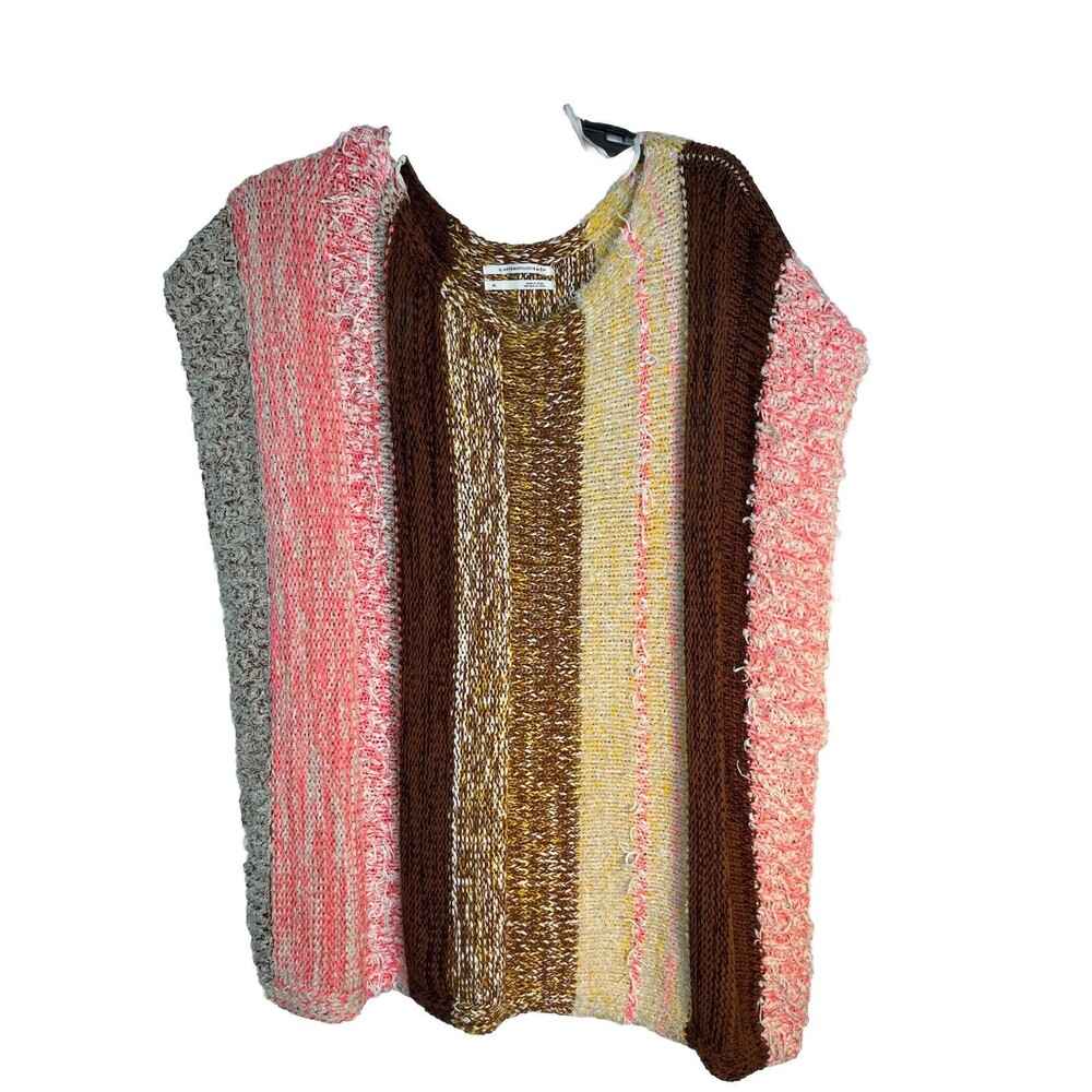 Anthropologie Knit Striped Poncho Sweater Top Tunic Pink Pullover Size XL